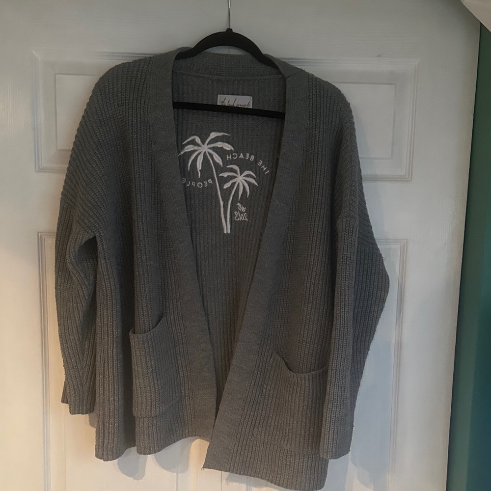 The Beach People Embroidered Gray Women's Cardigan